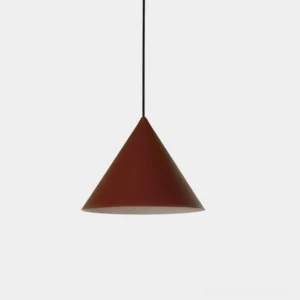 Matte burgundy cone pendant light, modern minimalist design, studio product photography