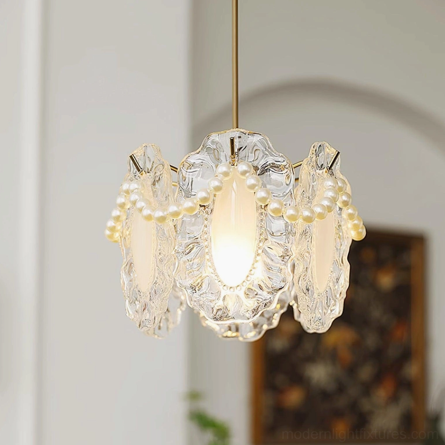 Modern crystal glass petal pendant light fixture available in multiple colors and design variations