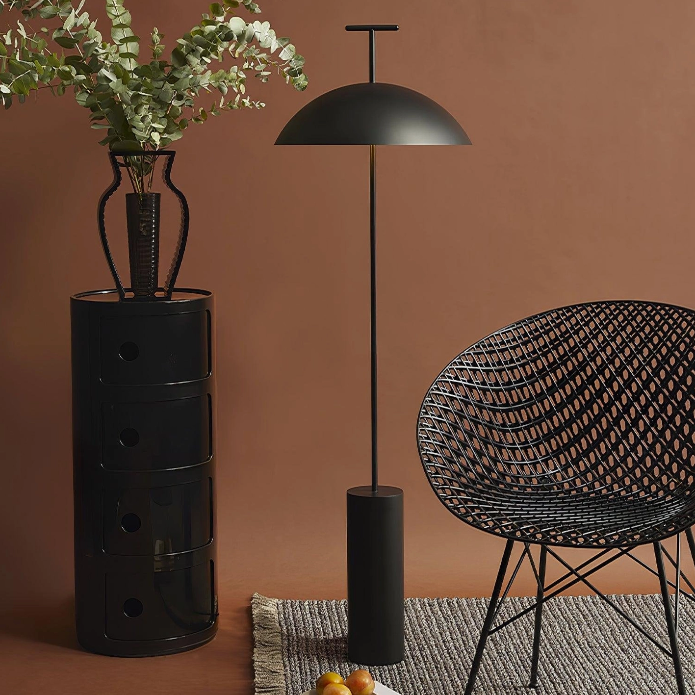 Modern minimalist dome floor lamp clean lines geometric shade metal construction