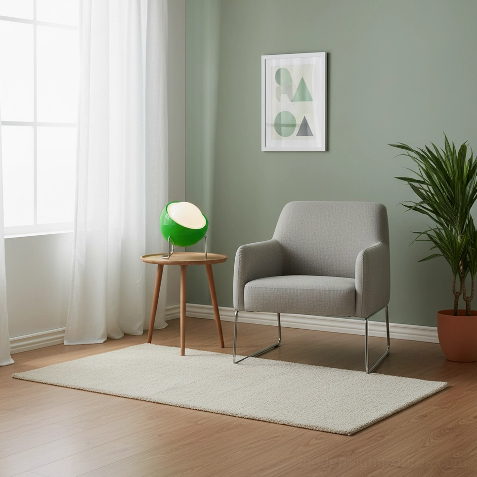 Modern dome table lamp three-quarter view displaying geometric glass shade and sculptural metal stand design