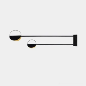 Dual semi-circular modern wall sconce with black and gold finish in minimalist flat view