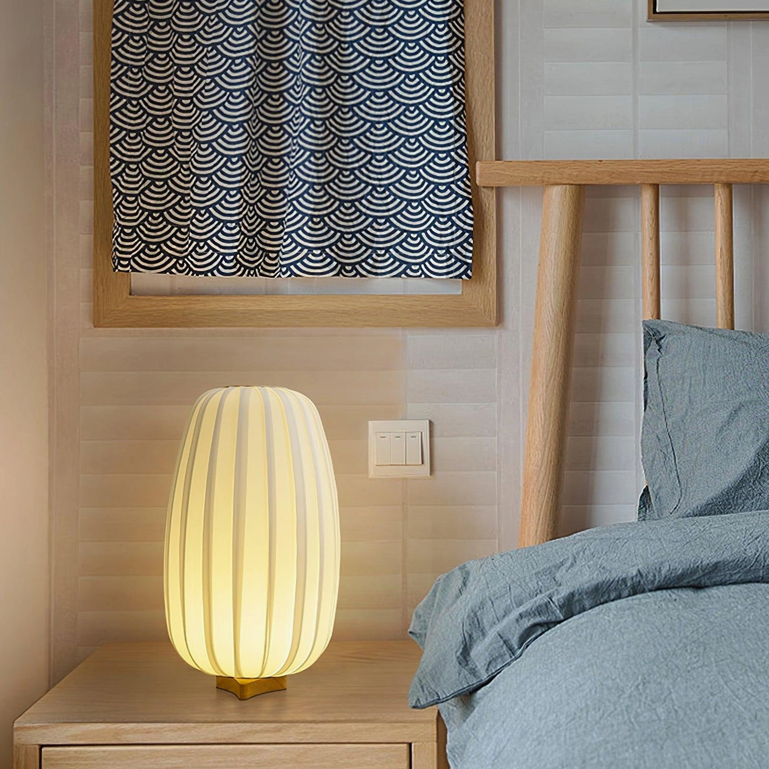 Modern fabric table lamp warm ambient glow home interior ambiance