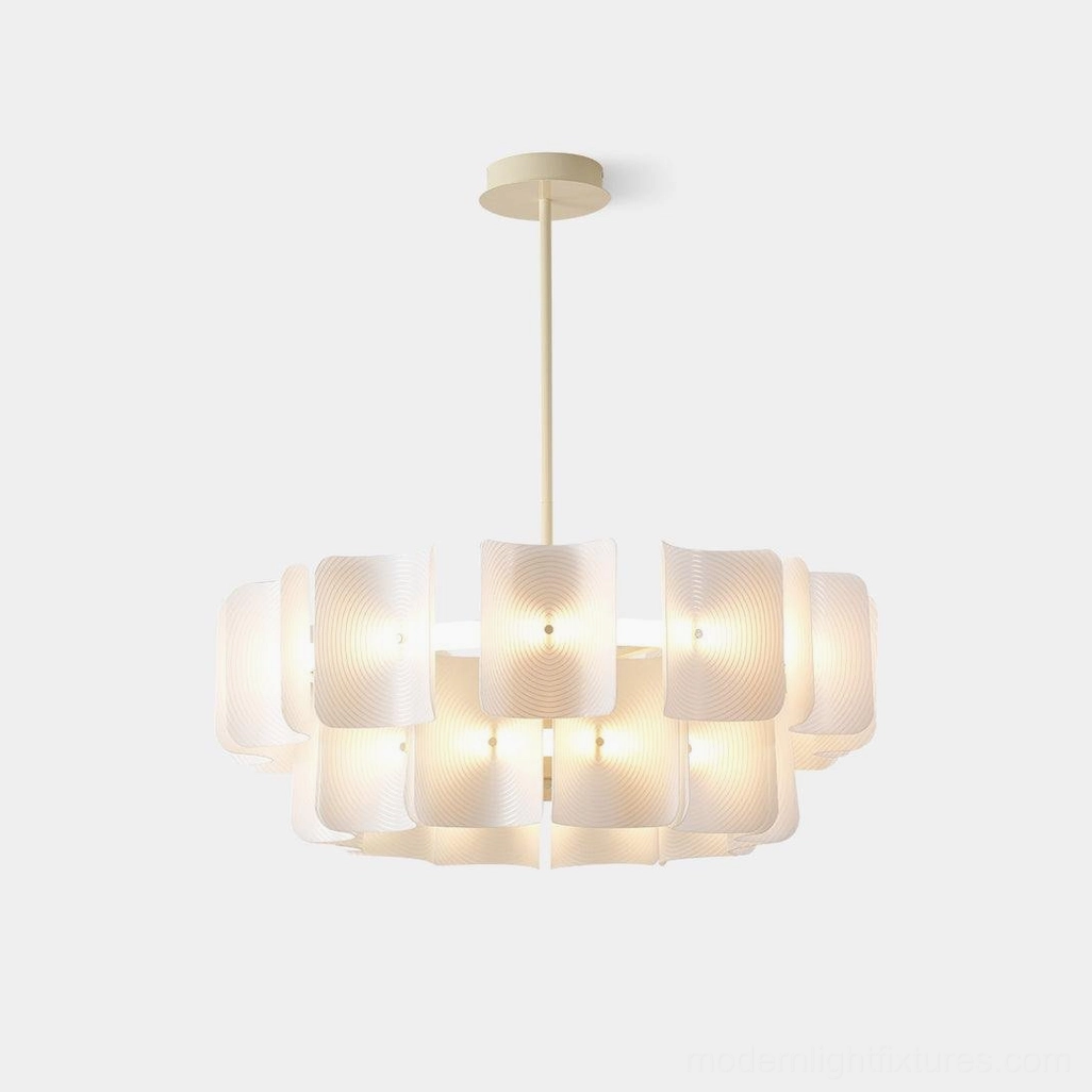 Modern fingerprint chandelier double-layer acrylic ring light fixture front view studio
