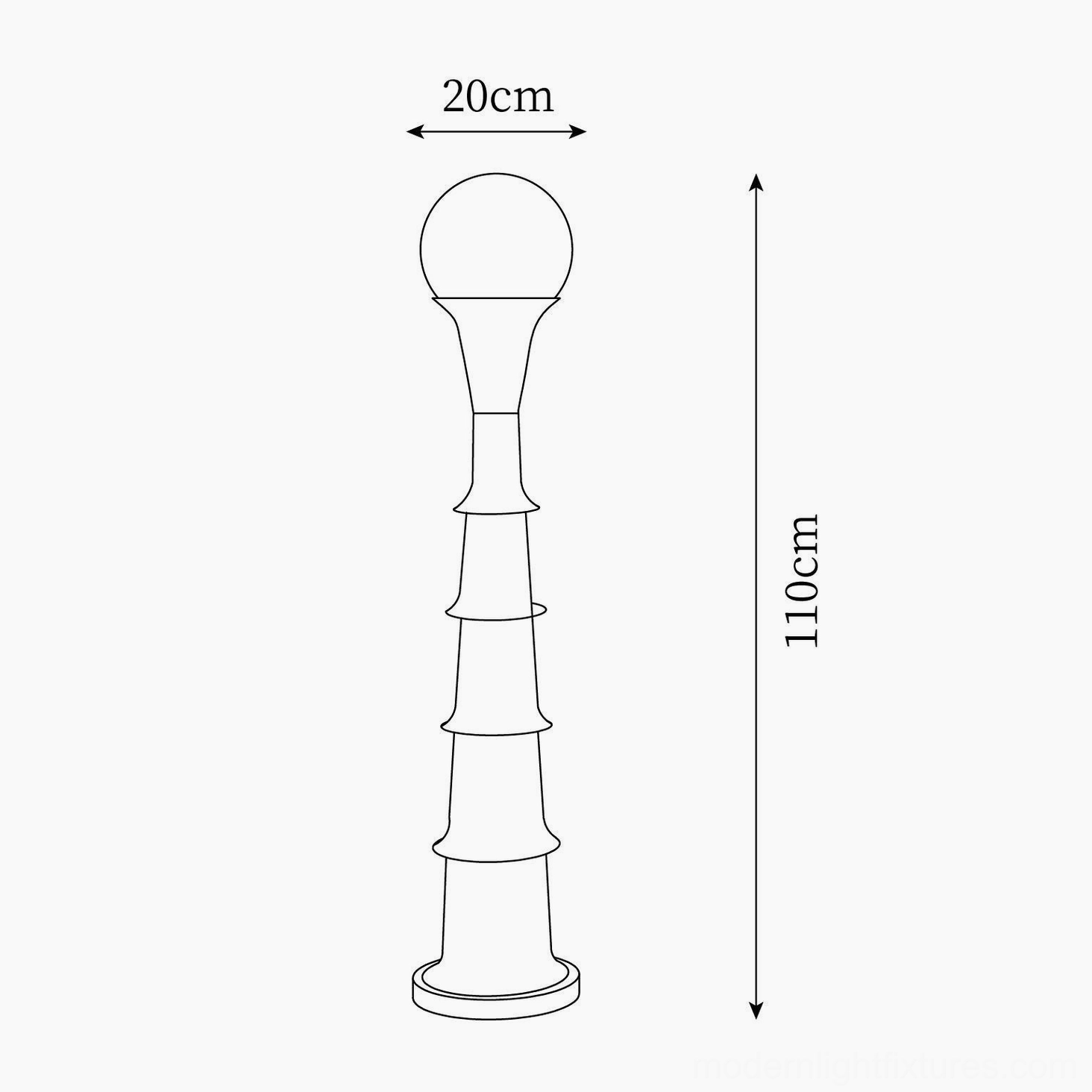 Bamboo joint floor lamp technical specification drawing orthographic view with dimensions marked