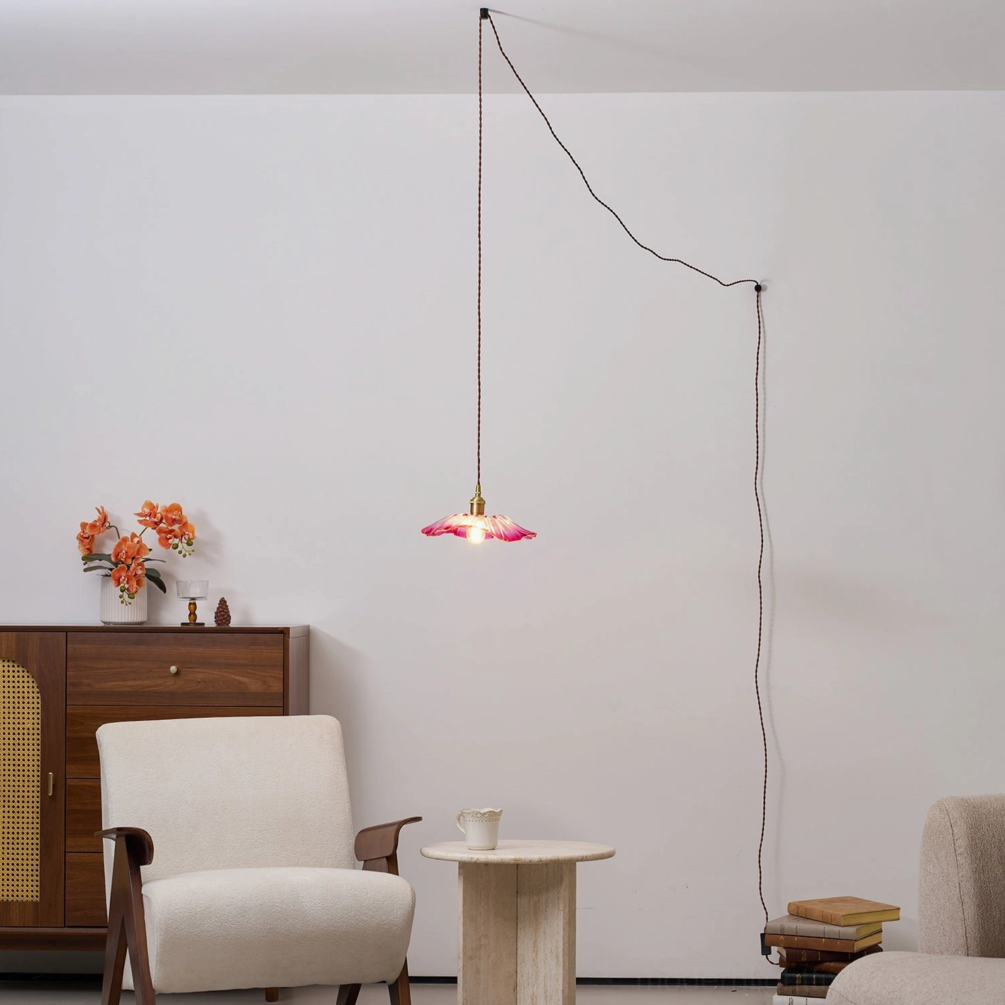 Modern flower glass pendant light fixture with hand-formed petal glass shade