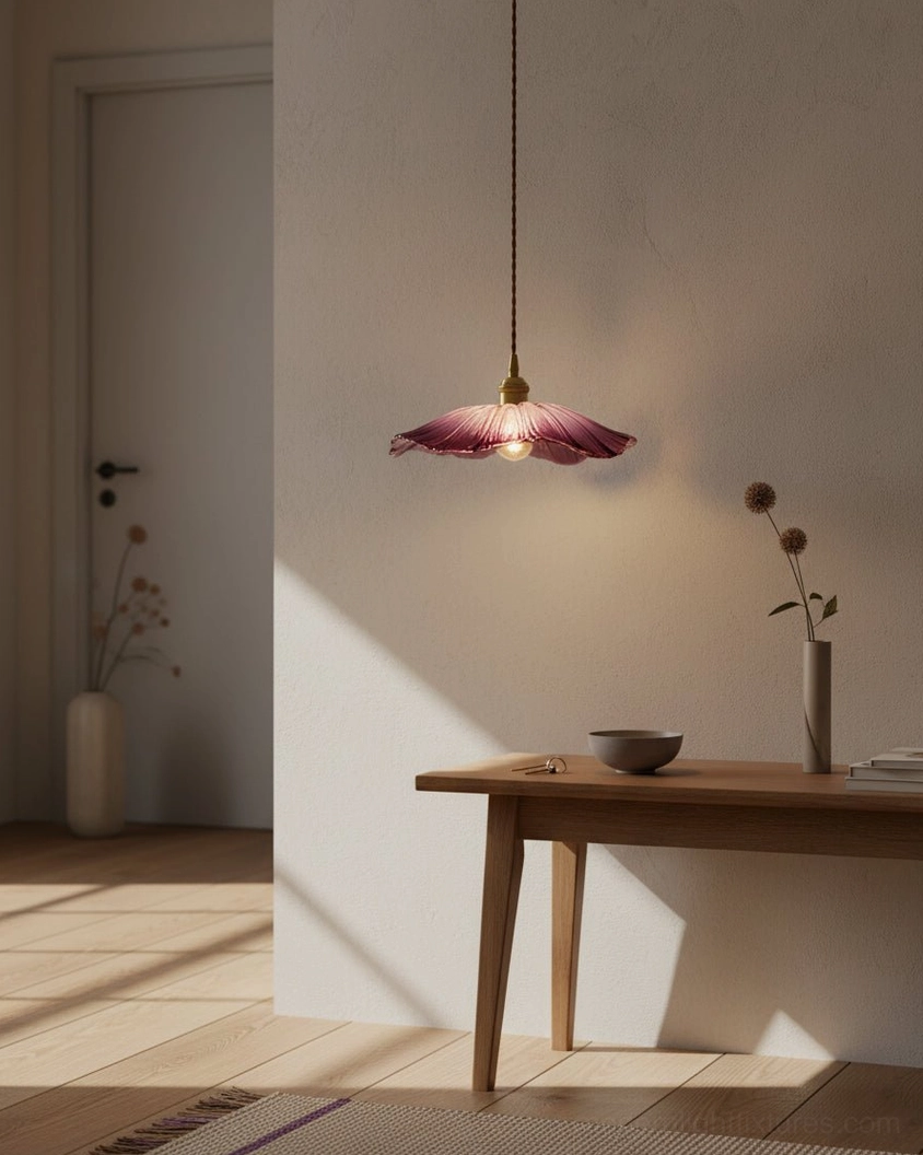 Modern flower glass pendant lamp with adjustable hanging height and petal shade design