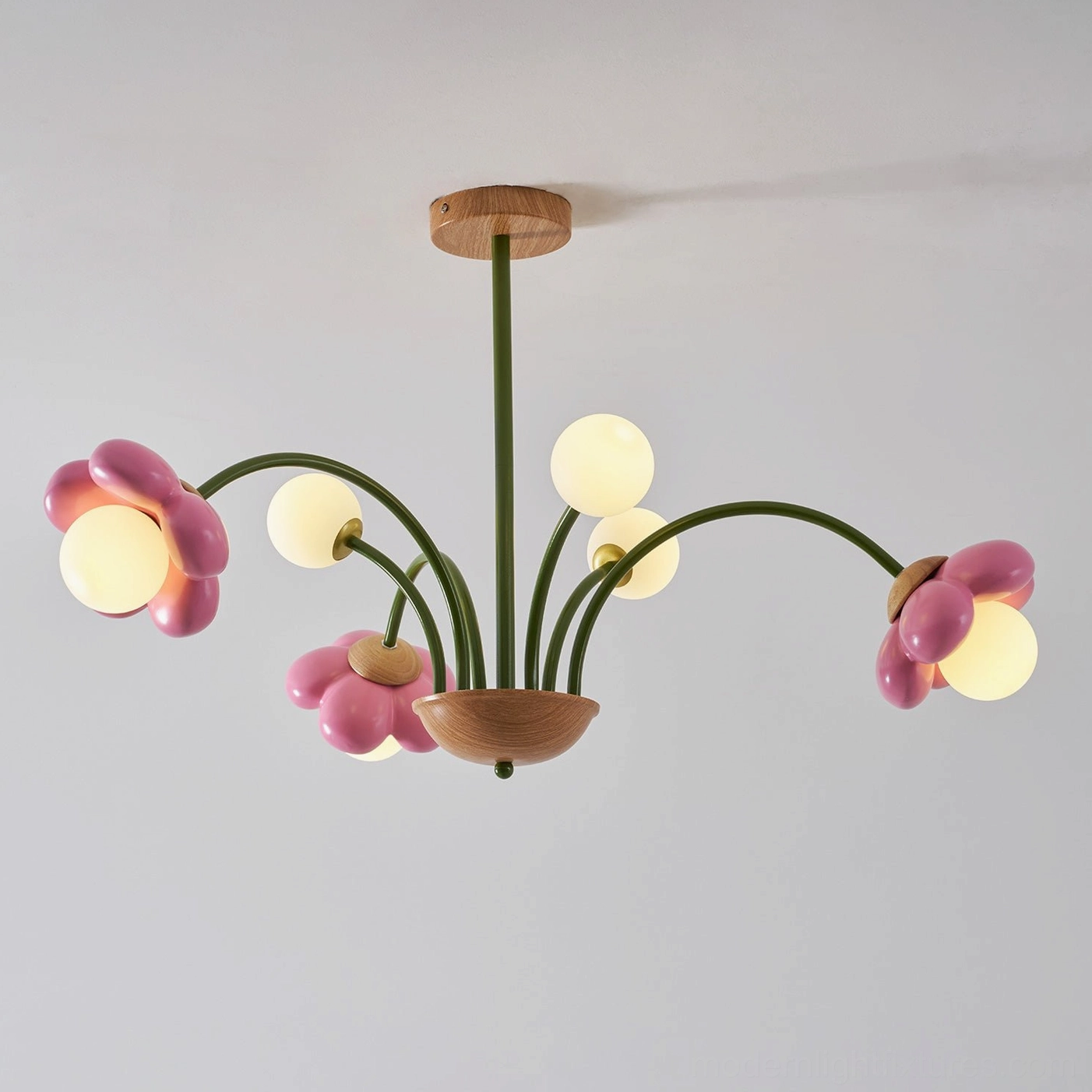 Modern flower pendant light with botanical-inspired design elements and contemporary material palette