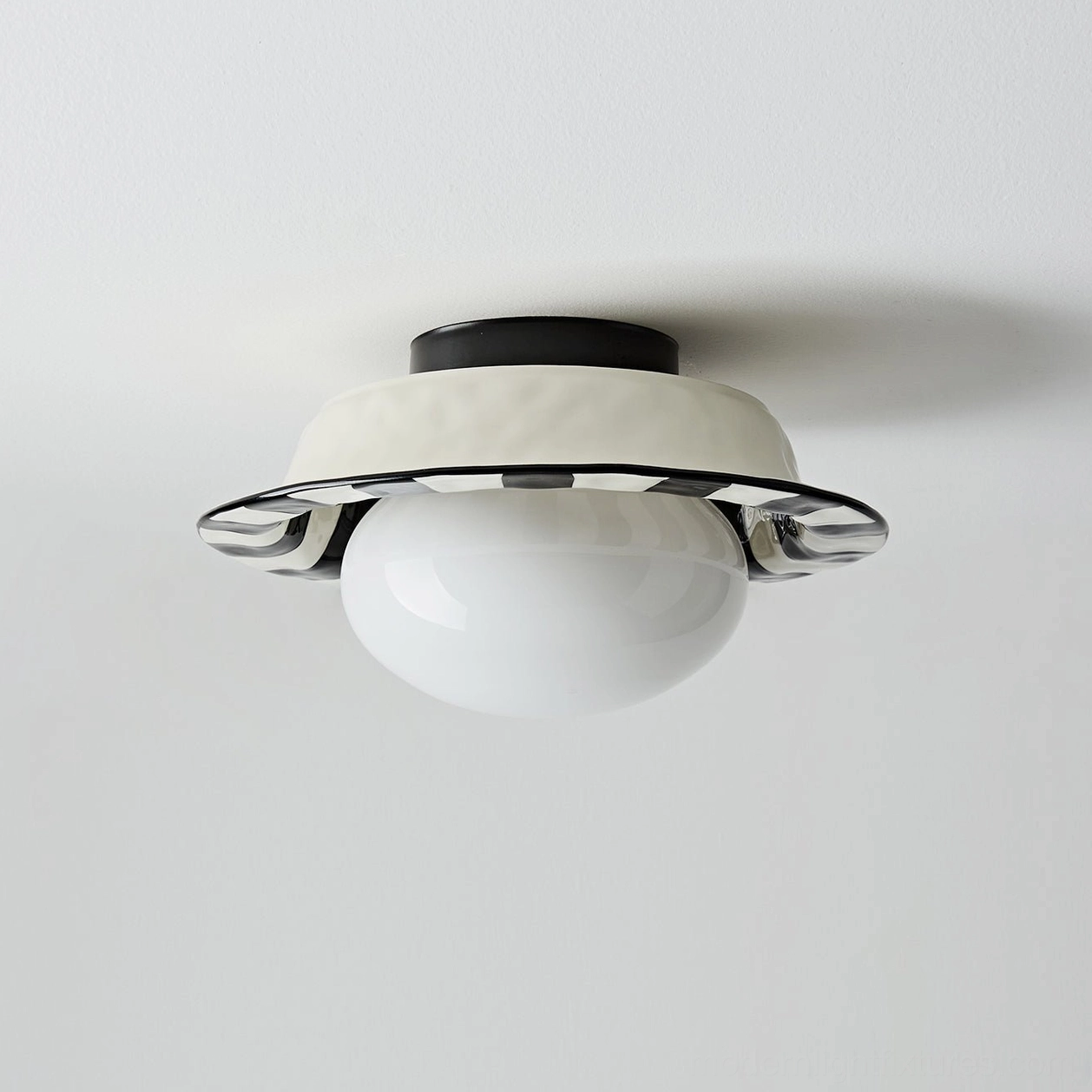 Unlit checker ceiling light fixture from left-side profile view displaying minimalist flush mount design