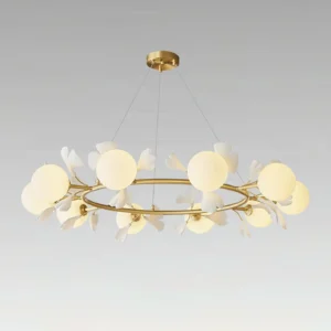 Contemporary ginkgo leaf pendant chandelier three-quarter angle studio shot