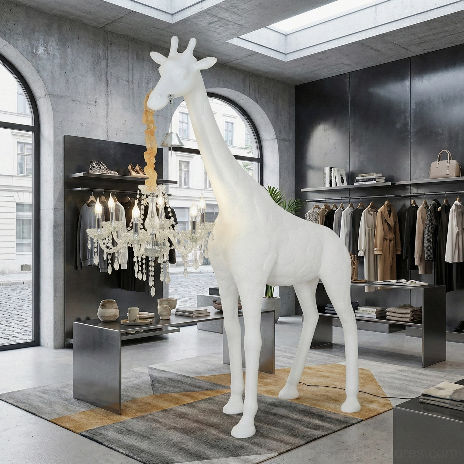 Modern artistic giraffe statue floor lamp showing sculptural resin form with elegant proportions and contemporary styling