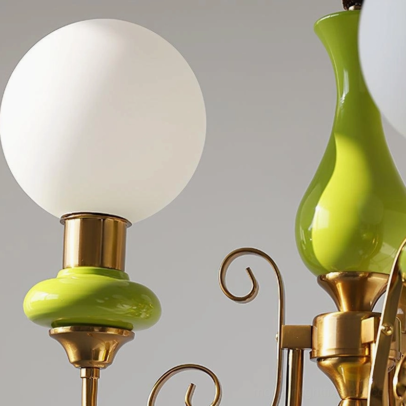 Modern glass chandelier with ceramic base color options, designer lighting fixture