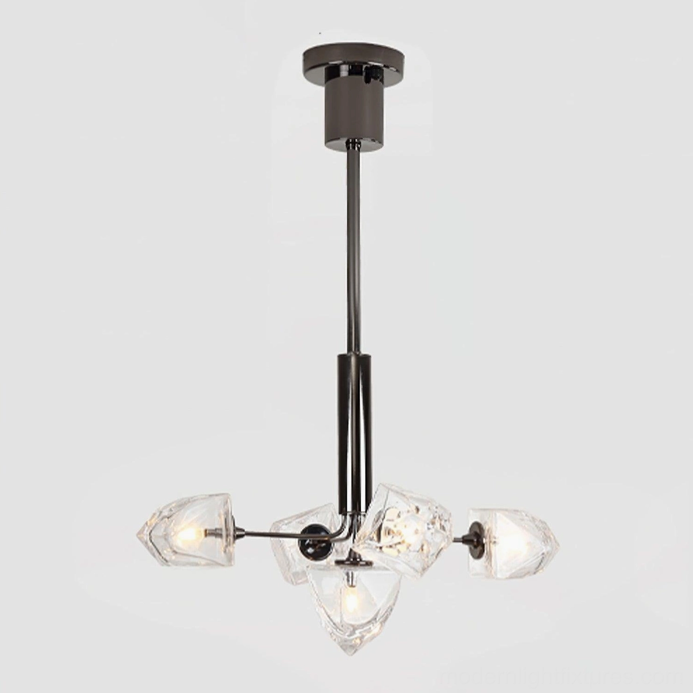 Modern glass chandelier compact size variant 50cm diameter with black metal frame and clear shades