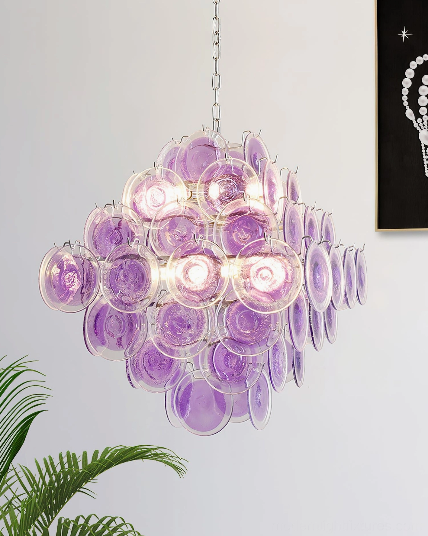 Modern glass disc chandelier yacht cabin luxury nautical interior view with sophisticated maritime styling