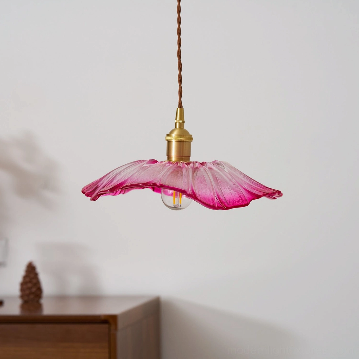 Modern glass flower pendant light with dimmer compatibility and soft glow effect