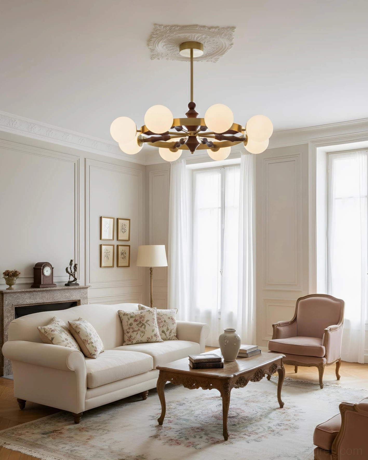 Modern glass globe chandelier in minimalist interior setting contemporary home decoration