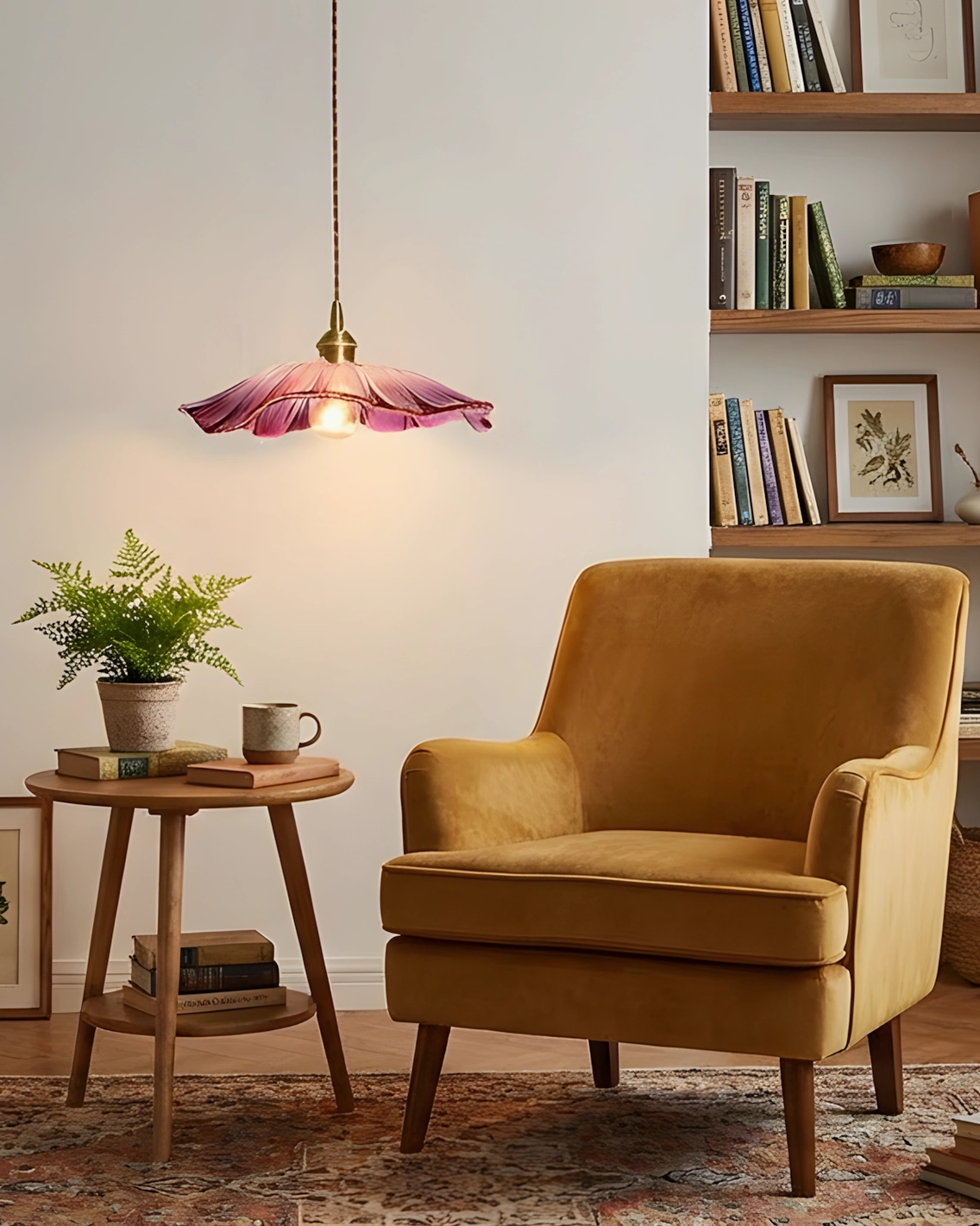 Contemporary glass flower pendant light hanging lamp in modern bedroom accent lighting
