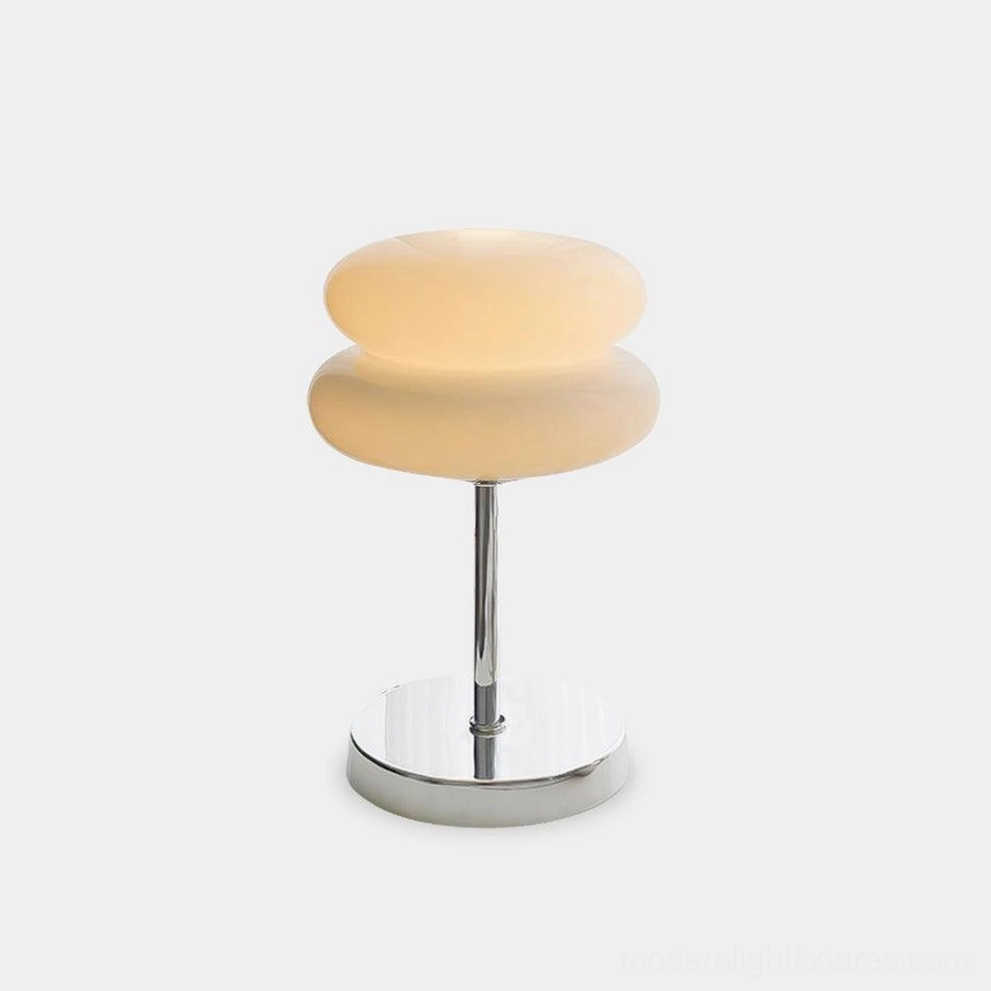 Sonika modern glass table lamp with double-layer white glass shade and chrome metal base - front studio view