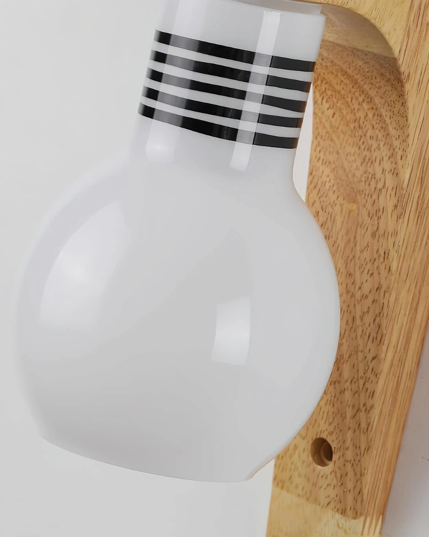 Modern globe wall sconce, natural wood finish, contemporary bedside lighting fixture demonstration