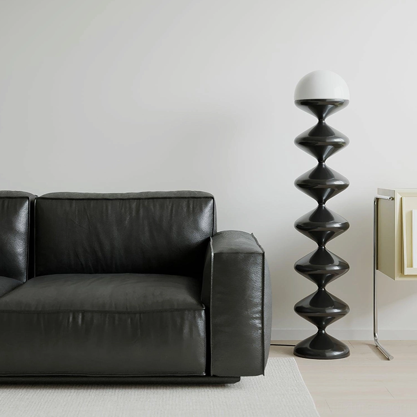Contemporary gourd floor lamp side profile showcasing organic curved silhouette and matte black finish