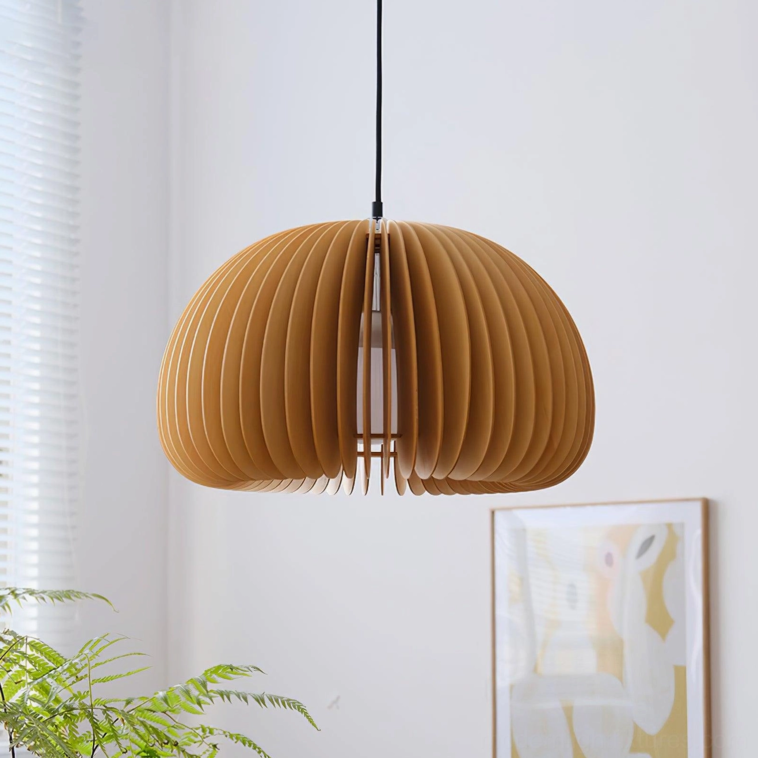 Pumpkin wood pendant light for modern home decor with warm ambient illumination