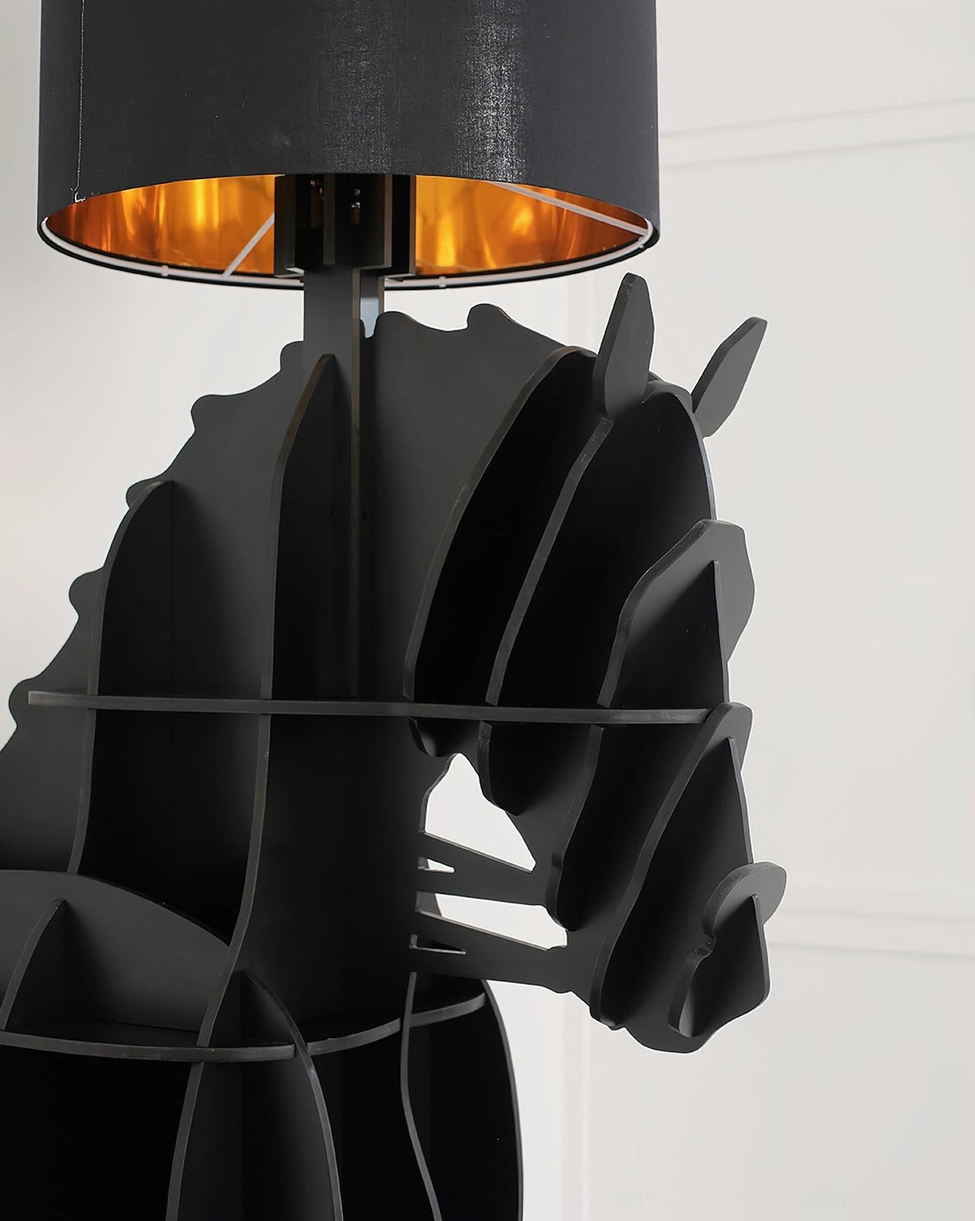 Modern black horse floor lamp showcasing geometric form and elegant proportions - artistic lighting fixture