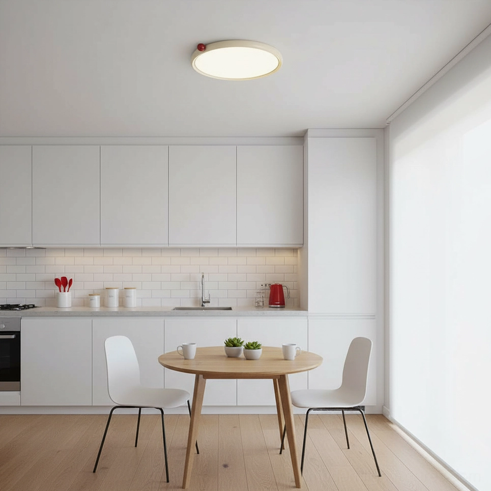 Modern LED ceiling light providing soft flicker-free illumination in contemporary home setting