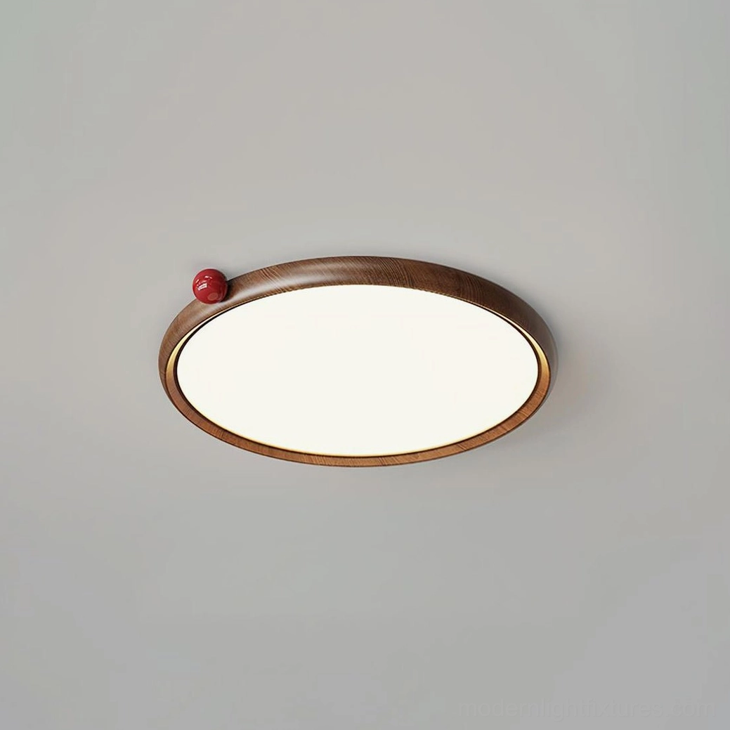 Modern LED ceiling light fixture in walnut finish providing soft warm illumination
