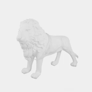 White resin lion floor lamp side profile unlit modern sculptural lighting