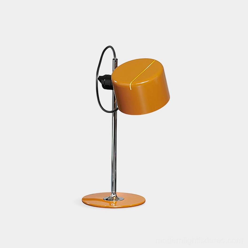 Modern metro spot table lamp with amber yellow glossy shade and polished chrome stand - contemporary adjustable desk lighting