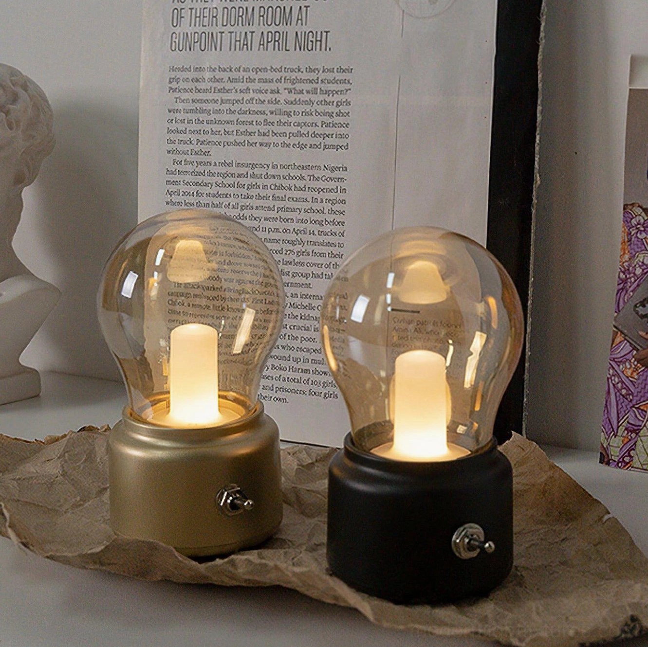 Small modern bulb table lamp with matte black finish contemporary interior design