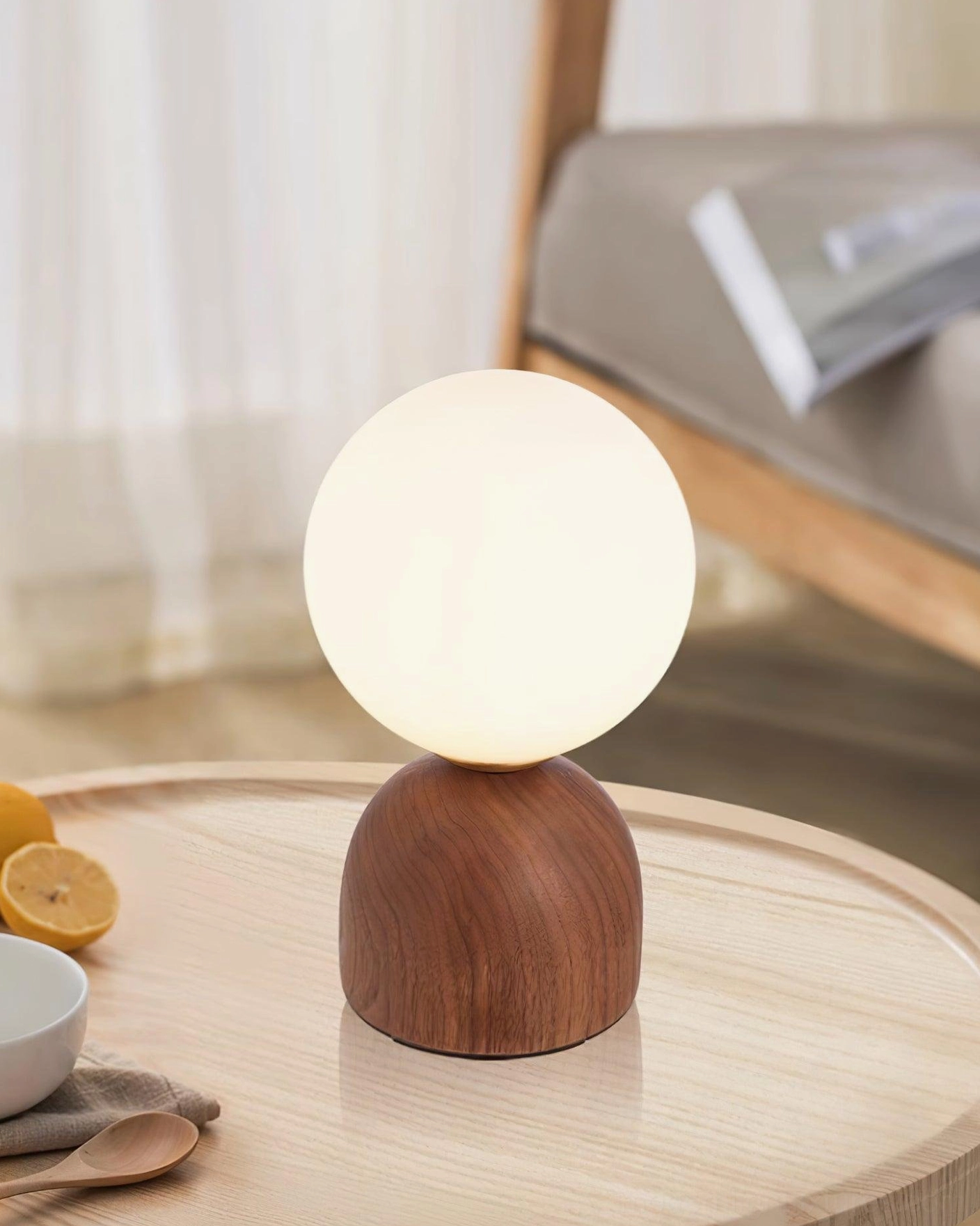 Modern minimalist walnut wood globe table lamp elegant home decor lighting fixture