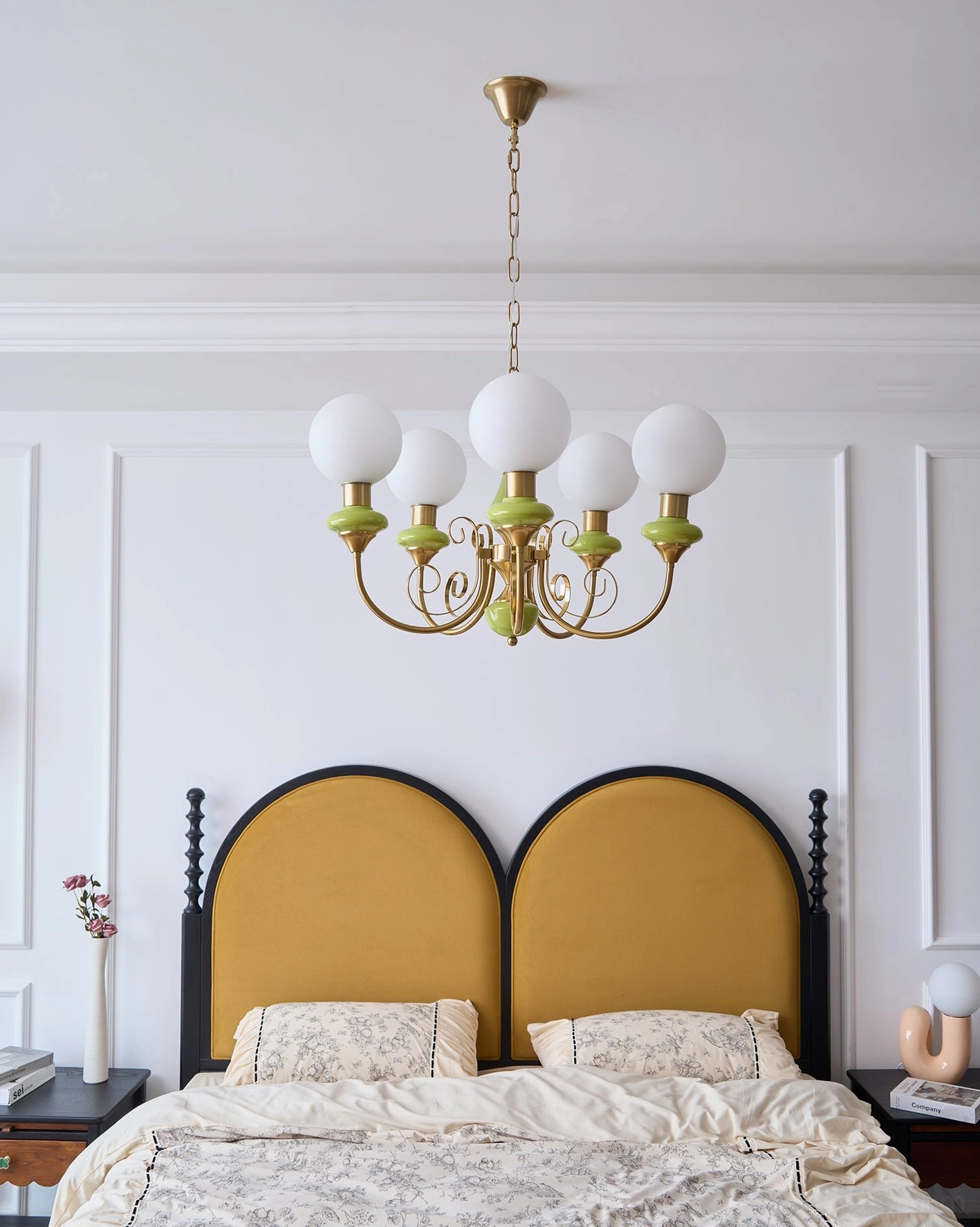 Modern multi-head glass chandelier with uniform frosted white spherical design
