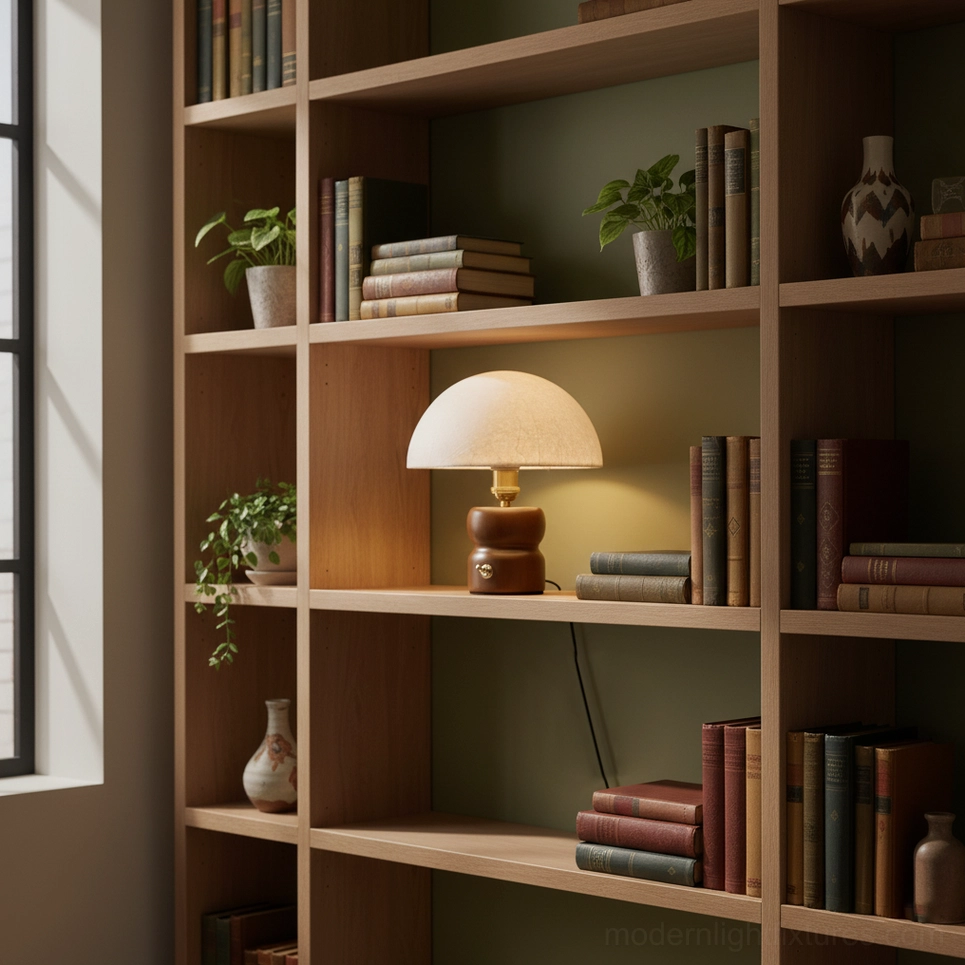 Modern mushroom table lamp showcasing curved silhouette and smooth toggle switch functionality