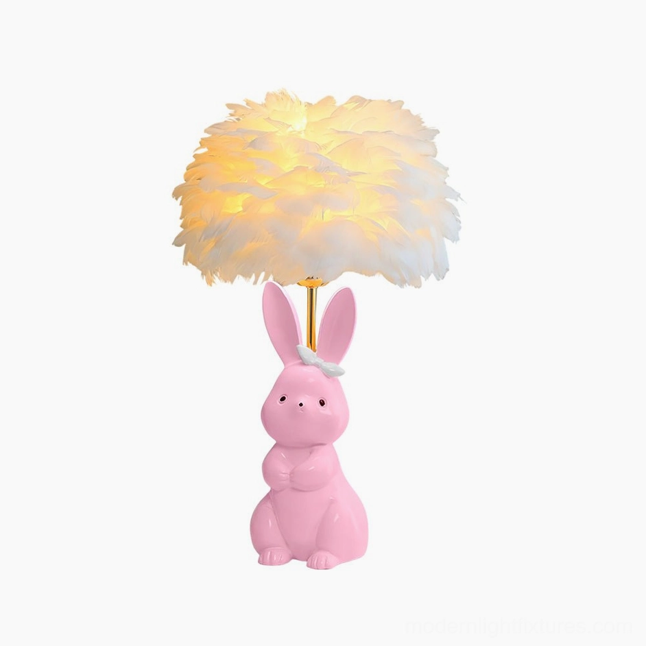 Decorative ceramic bunny table lamp with cloud-like feather shade - modern nursery lighting