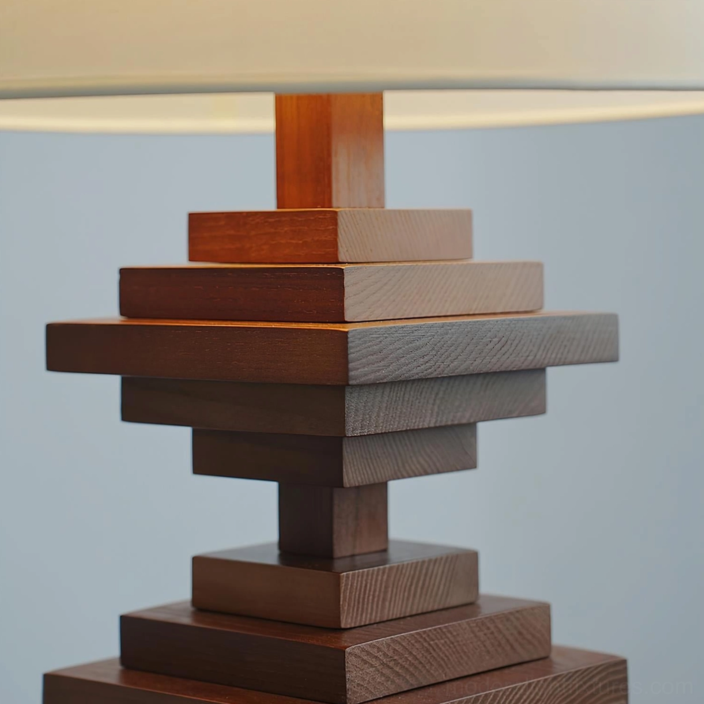 Premium wooden tower table lamp with layered geometric base perfect for contemporary home office and modern workspace design