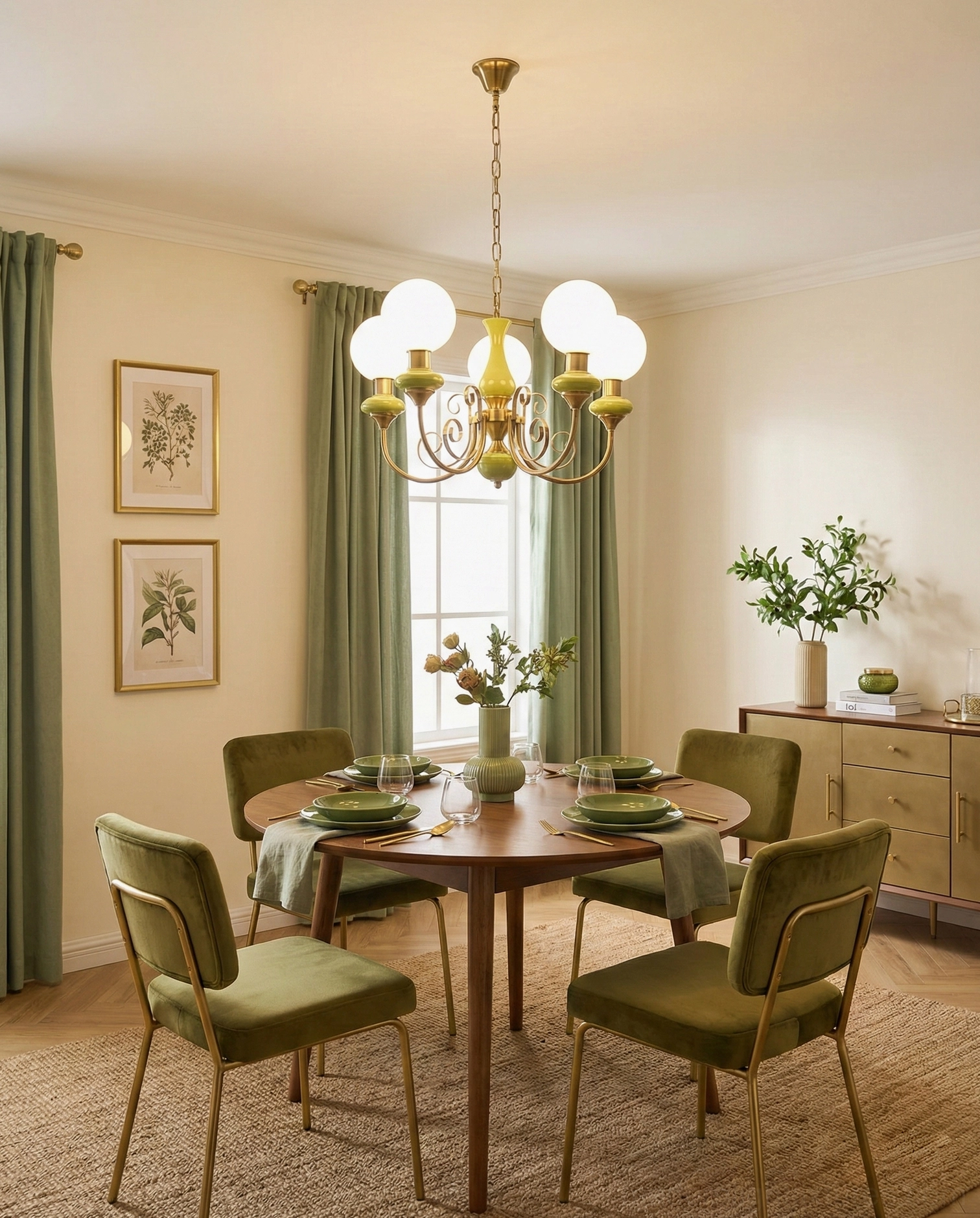 Modern glass pendant chandelier fixture with frosted shades and metallic frame detail