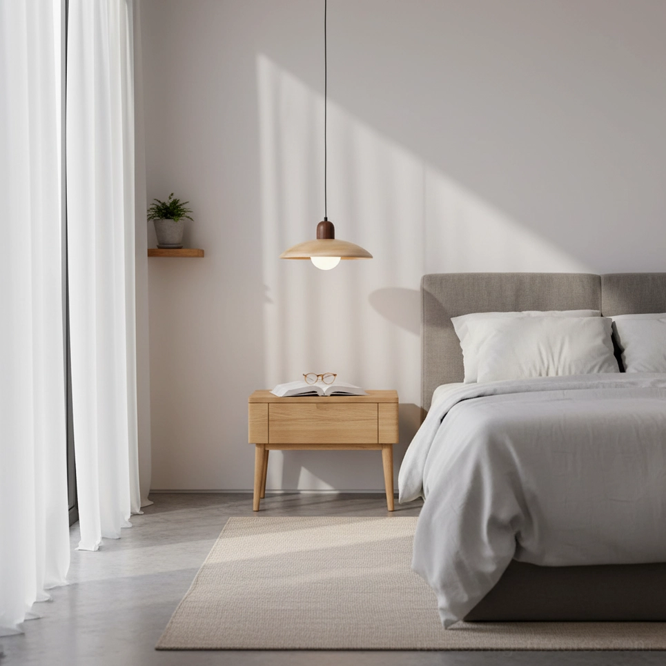 Minimalist pendant lamp with geometric design and clean contemporary aesthetic