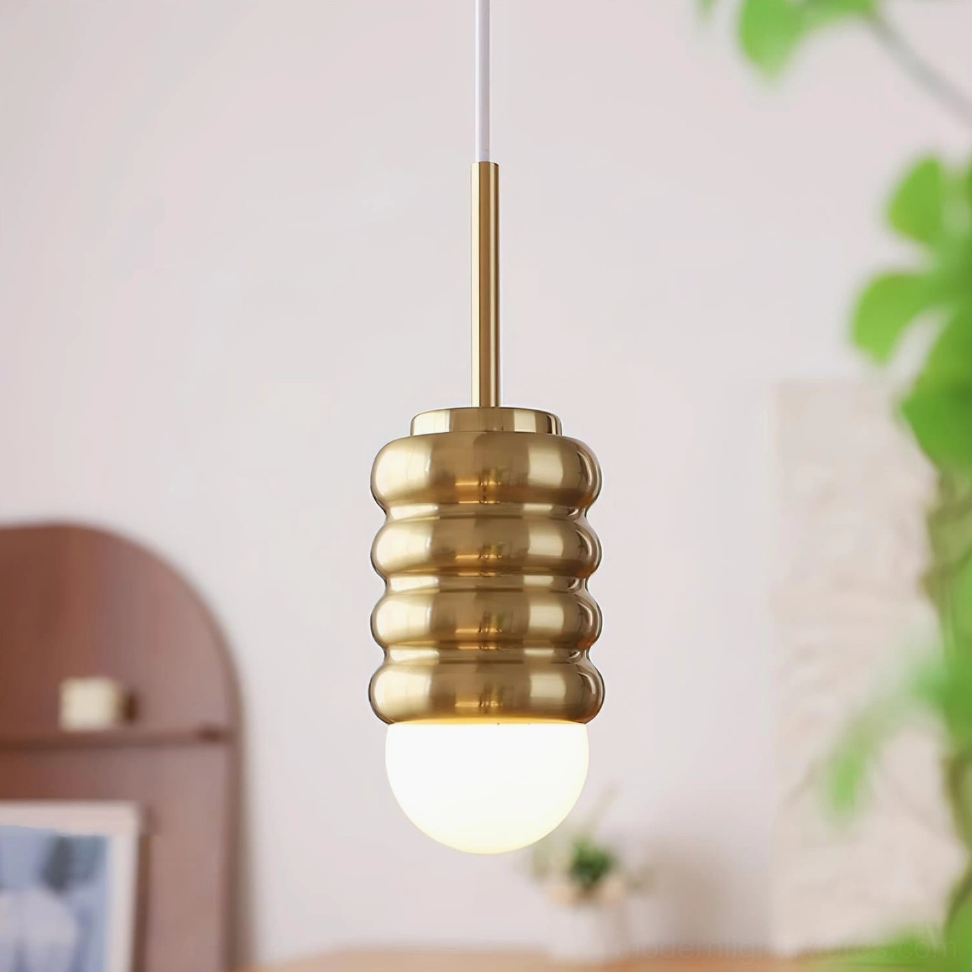 Modern pendant light in multiple color finishes, black beige gold chrome combinations for interior design