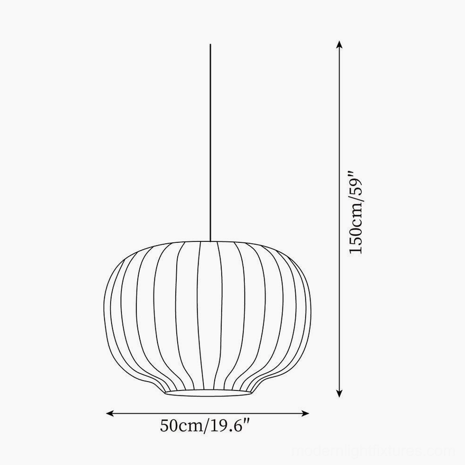 Technical specification drawing of 50cm diameter oval ribbed fabric pendant light