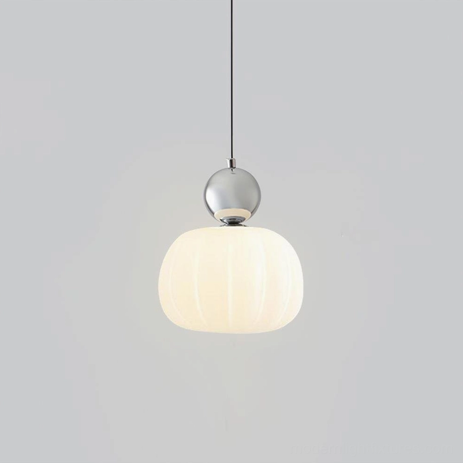 White Morris pendant light three-quarter angle view - contemporary fixture design photography