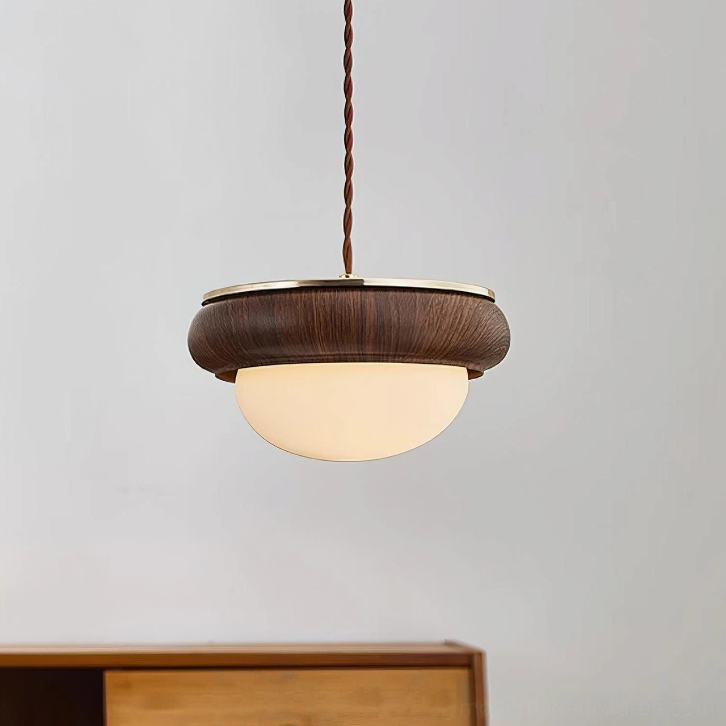 Modern wood glass pendant light walnut color finish contemporary home lighting fixture