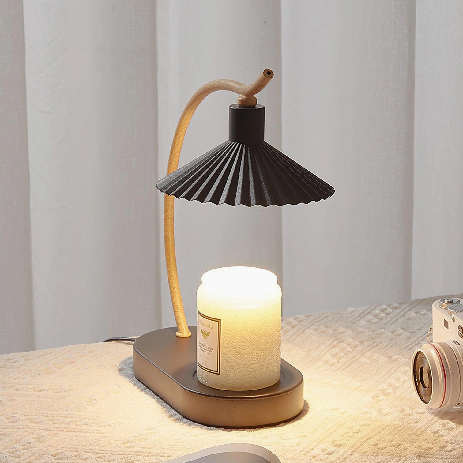 Modern fabric table lamp three-quarter view with vintage decor styling