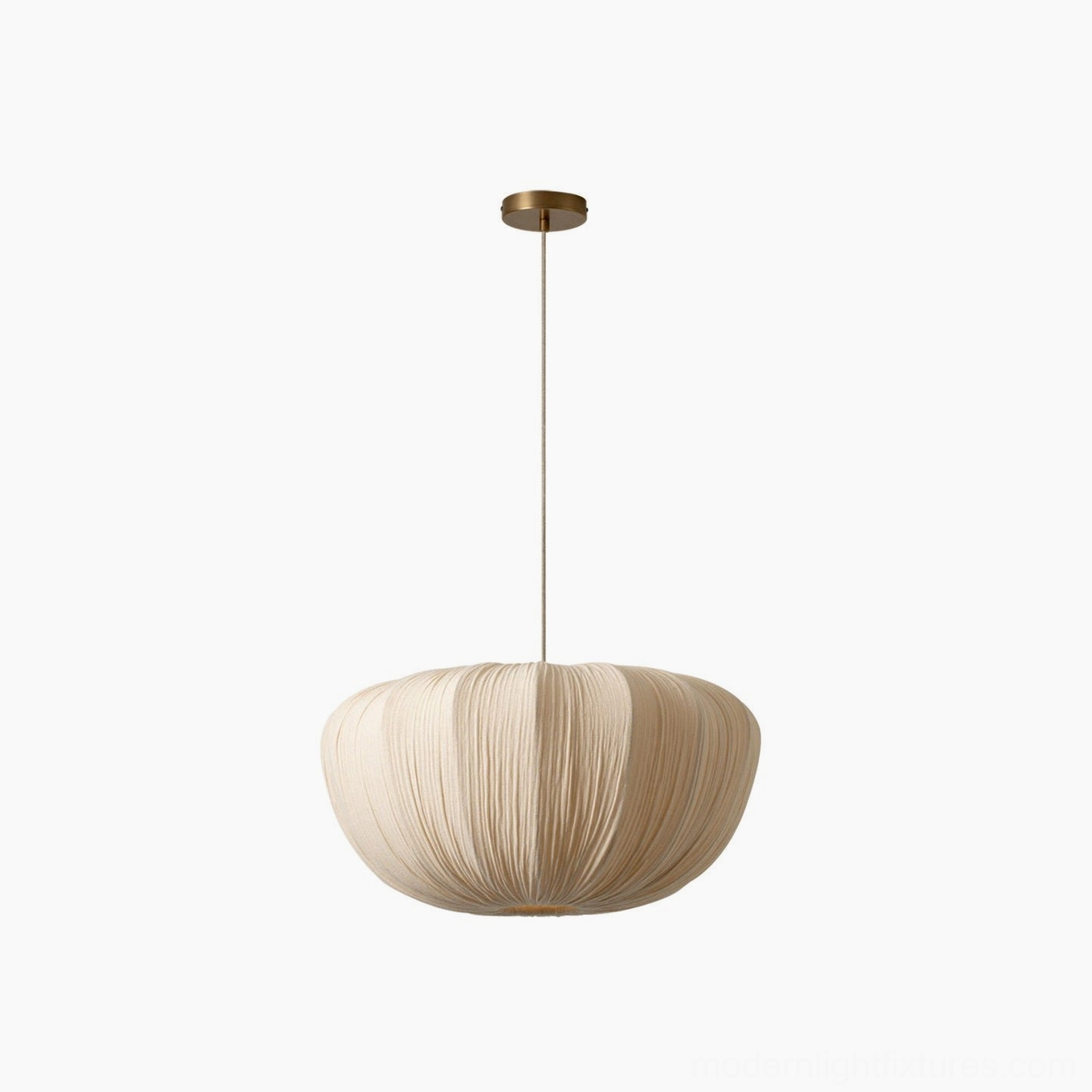 Modern pleated pendant light creating sculptural focal point in minimalist interior with clean lines and neutral palette