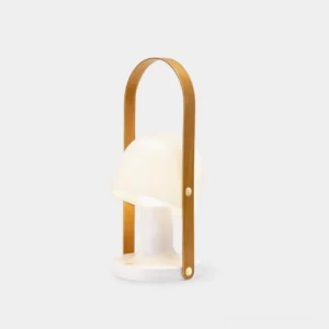 FollowMe portable cordless table lamp with wood and white finish, front studio view showing minimalist Nordic design