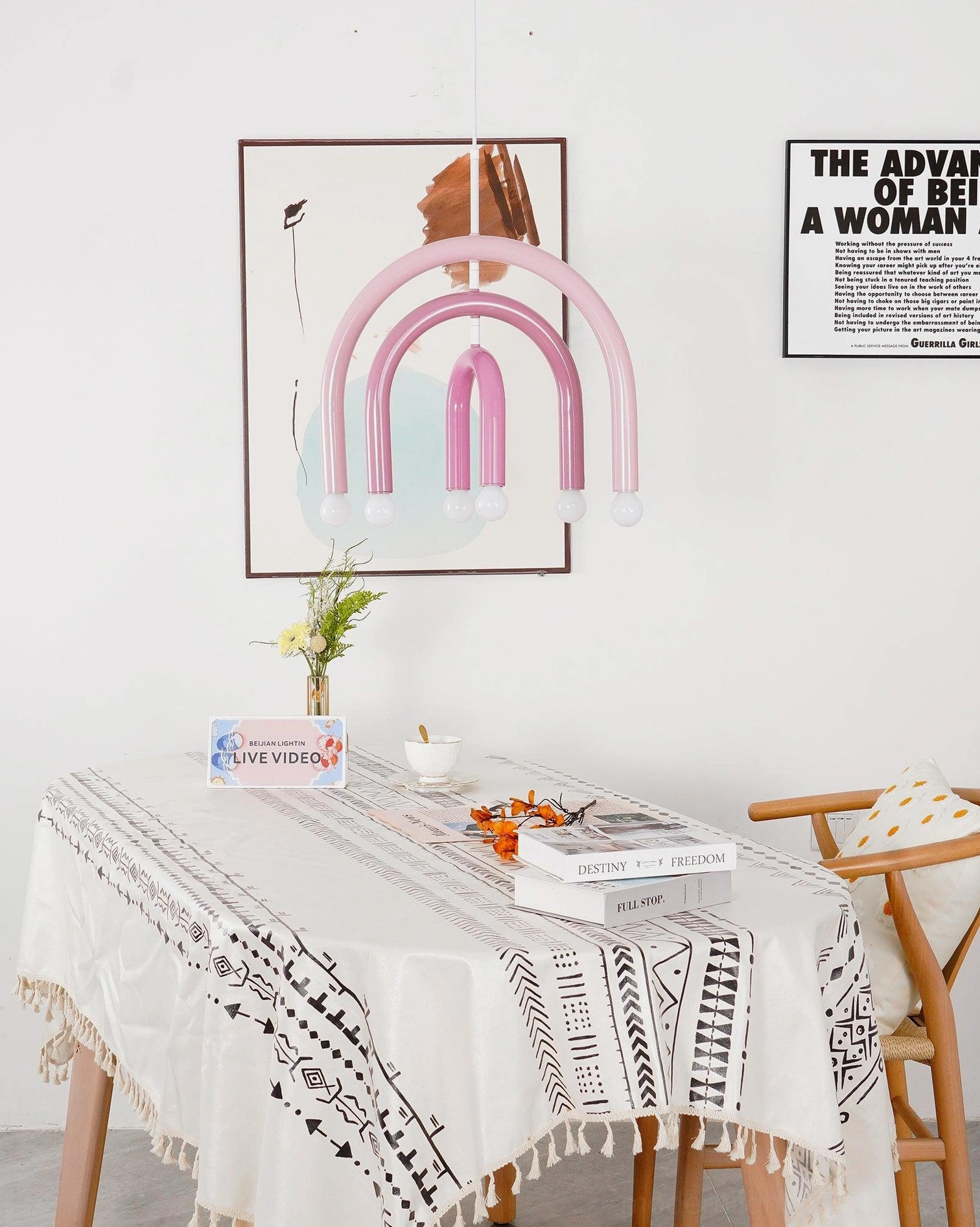 Modern rainbow arc pendant light artistic statement piece for creative spaces