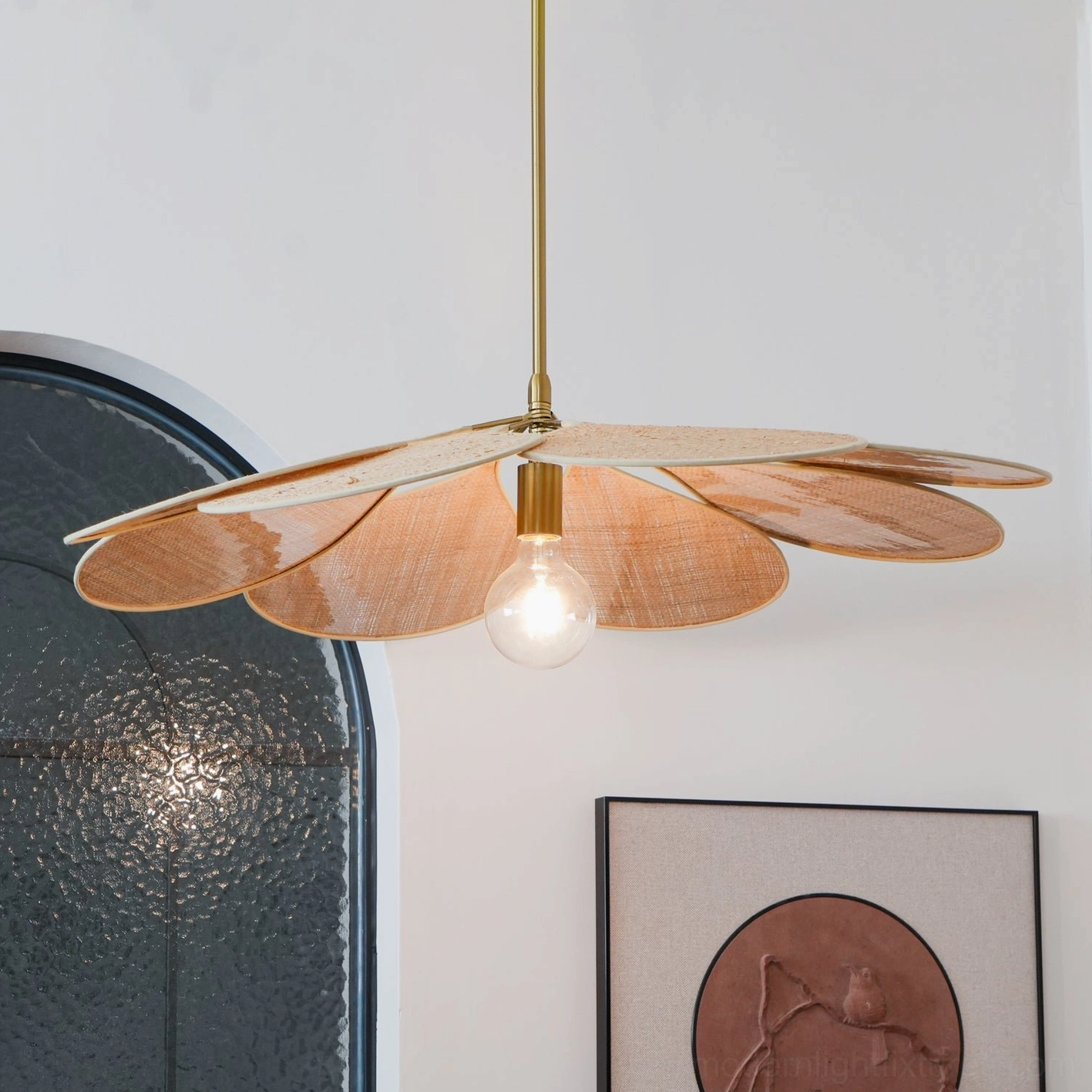 Modern rattan bloom pendant with sculptural organic form for contemporary home design