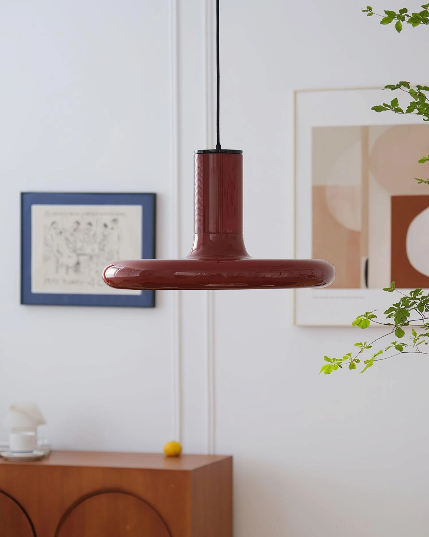 Red disc pendant light contemporary living space accent lighting wall decor