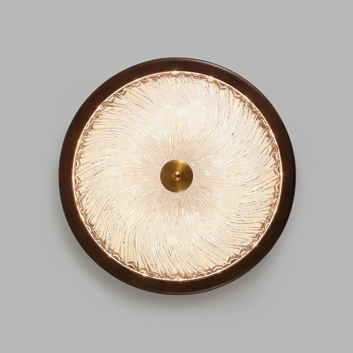 Modern flush mount acrylic ripple ceiling light fixture - premium wood frame construction detail view