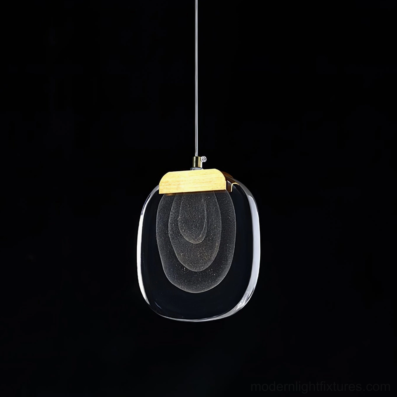 Unlit glass ripples pendant light showcasing layered dark bubble glass frame and metal hardware