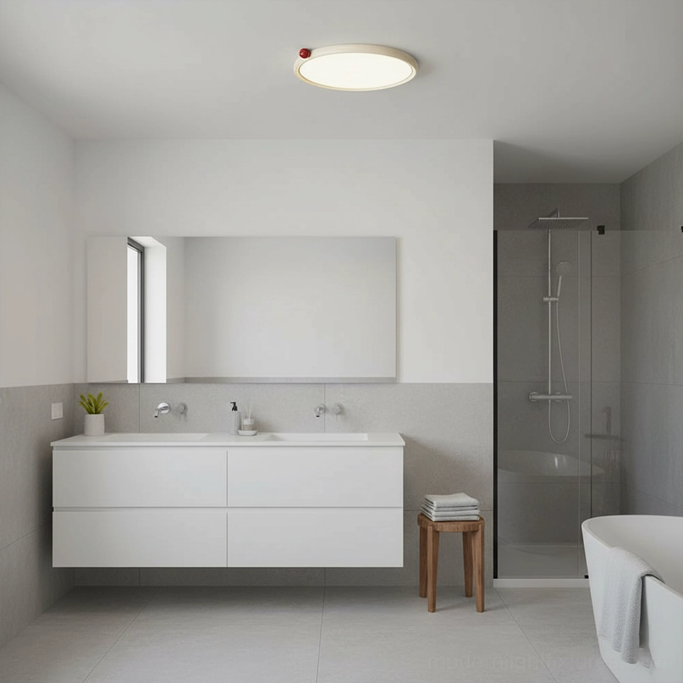 Modern round LED flush mount ceiling light with clean geometric design in contemporary space